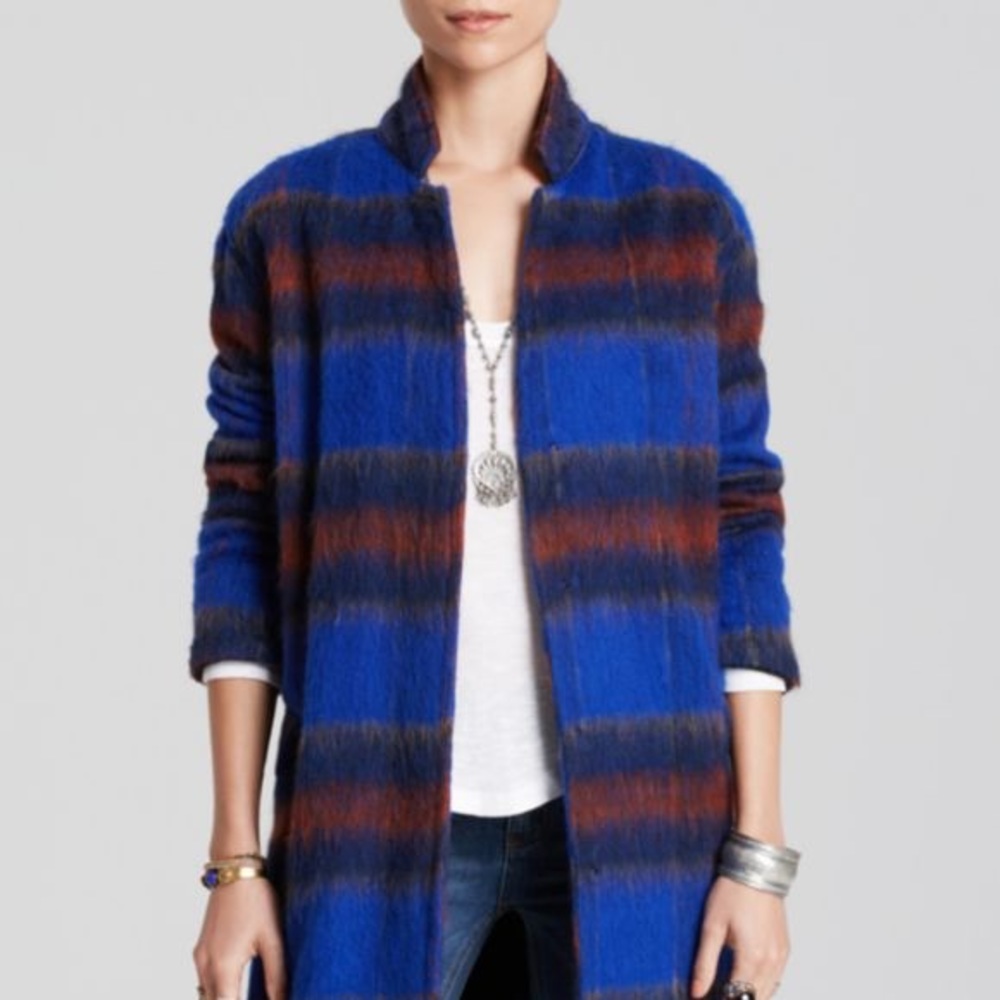 ISO Free People Blue Plaid Coat (xs or small)
